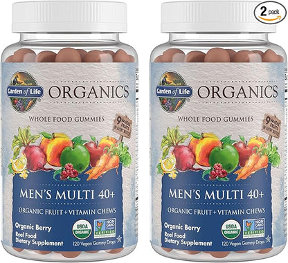 MyKind Organics Men's Multi 40+ Whole Food, Organic Vitamin Chews in Delicious Organic Berry (120 Vegan Gummy Drops) Pack of 2
