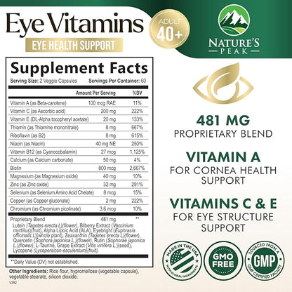Eye Vitamin & Mineral Supplement, Contains Zinc, Vitamins C, E, Lutein, & Zeaxanthin, Supports Eye Strain, Vision Health for Adults, Non-GMO, Vegan Eye Vitamins Supplement - 120 Capsules