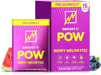 EBOOST POW Natural Pre Workout Powder –15 Packets - Berry Melon Fizz - A Pre Workout Supplement for Performance, Joint Mobility Support, Energy, Focus - Men & Women - Non-GMO, Gluten-Free, No Creatine