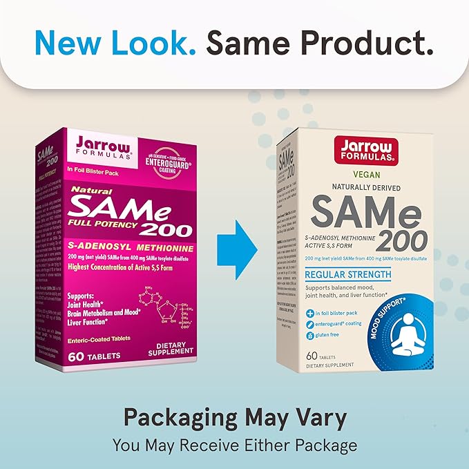 Jarrow Formulas® SAMe 200 mg, Supports Joint Health, Liver Function, Brain Metabolism, 60 Tablets, Up To A 60 Day Supply