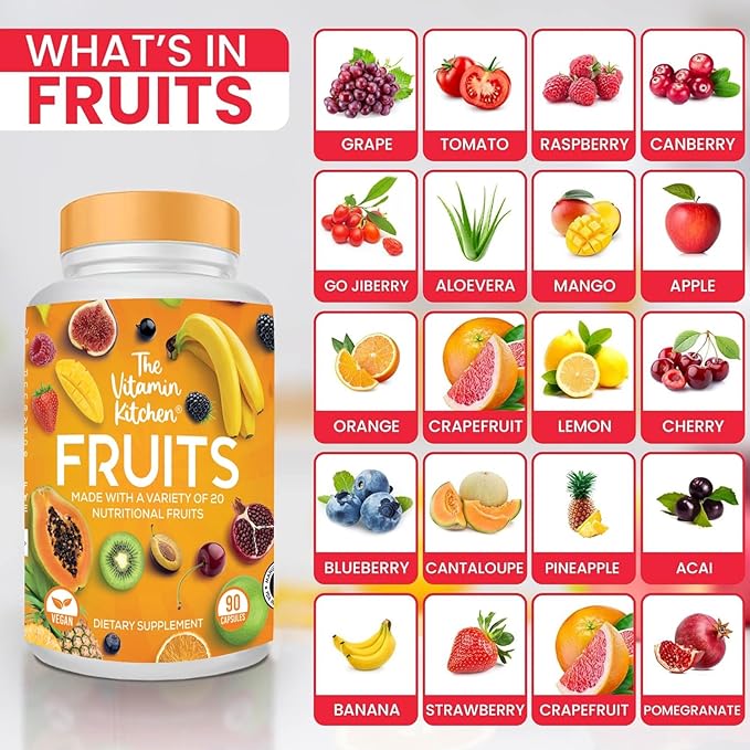 Fruit and Veggie Supplements-Made in USA-180 Fruits, 180 Veggies Capsules to Boost Energy Level -Whole Food Fruits and Vegetable from Super Foods-Soy & Vegan Free (Pack of 4)