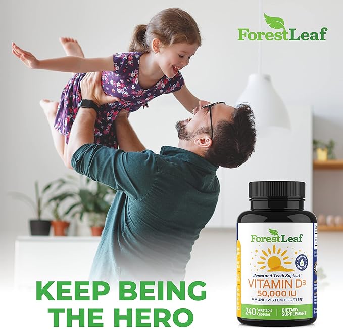 ForestLeaf Vitamin D3 50000 IU - Bone Health and Immune Support - Small Easy to Swallow Vegetable Capsules - Non-GMO Gluten Free VIT D - VIT D3 Vitamin D Supplements for Women and Men, 240 Count