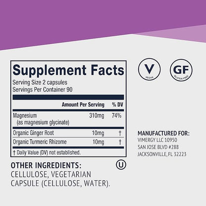 Vimergy Magnesium Glycinate – Stress Support – Chelated to Avoid Tummy Upset*– Promotes Heart Health & Energy*– Kosher, Vegan Gluten-Free – 180 Caps