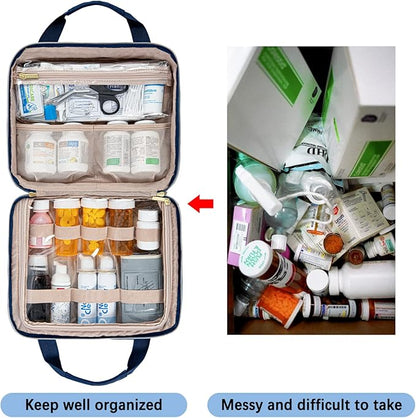 Leudes Travel Pill Bottle Organizer,Medicine Organizer and Storage,Home Medication Bag, Cases,Carrier for Pills,Vitamin,Fish Oil,Supplements for Women and Men (Large, Blue)