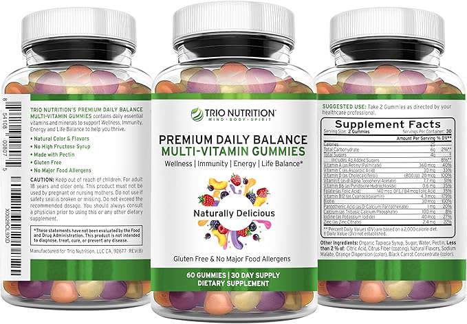 TRIO NUTRITION Premium Daily Balance Multivitamin Gummies for Men & Women| Essential Vitamins & Minerals for Immune Boost & Energy Support | No Major Food Allergens & Gluten Free| No High Fructose*