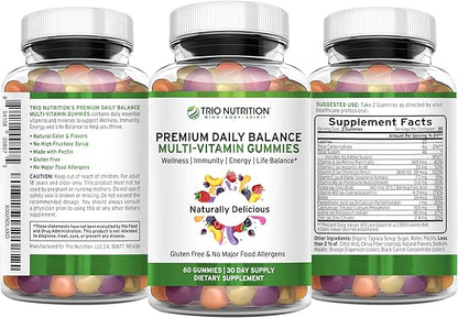 TRIO NUTRITION Premium Daily Balance Multivitamin Gummies for Men & Women| Essential Vitamins & Minerals for Immune Boost & Energy Support | No Major Food Allergens & Gluten Free| No High Fructose*