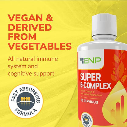 Super B Complex Liquid Vitamin Supplement | 500mg B12 and 50mg B6 | 32oz. | Liquid B-Complex Vitamins Boost Energy, Aid Stress Response | Effective Natural Products