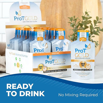 Liquid Collagen Protein Shot, 17g Clear Protein Nano-Hydrolyzed Grass Fed Collagen, 2g Arginine for Wound Support, Gluten Free, Sugar Free, 0g Carbs, Orange Creme, 1 fl oz, 24 Pack