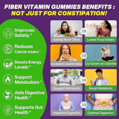 Probiotics Fiber Gummies for Adults Sugar Free + Psyllium Husk Fiber Supplement (Soluble + Insoluble) /w Vitamin B12 1000 mcg Vitamin D3 5000 iu for Fulfill, Metabolism, Gut & Digestive Health, 120Cts