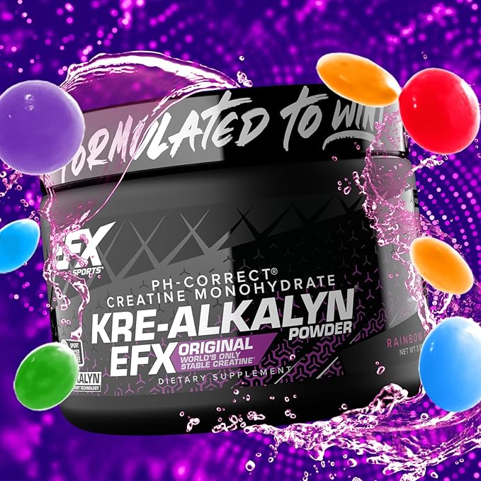 EFX Sports Kre-Alkalyn EFX Powder | pH Correct Creatine Monohydrate Powder Supplement | Strength, Muscle Growth & Performance | 55 Servings (Rainbow Blast)