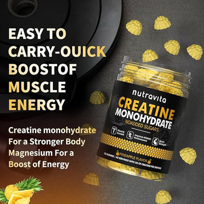 Creatine Monohydrate Gummies for Men & Women-5g of Creatine Monohydrate per Serving - Sugar Free,Vegan,Pineapple Flavor, 120 Count