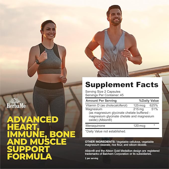 Vitamin D3 5000 IU + K2 with Magnesium Bisglycinate for Max Absorption | 90 Capsules | Immune Support | Promotes Heart, Bone and Muscle Health