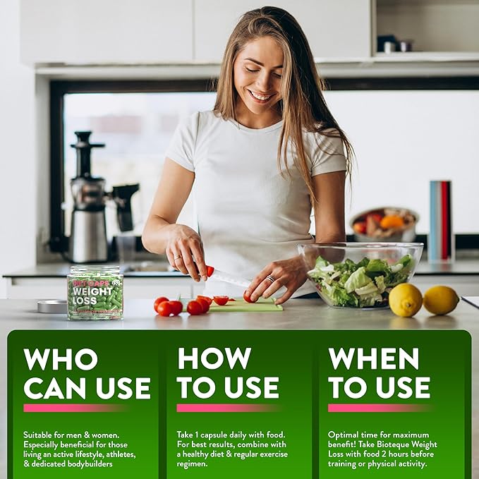 Bioteque Lab Weight Loss Diet Capsules, Natural Appetite Suppressant, Fat Burner for Women and Men with Apple Cider, Green Coffee Bean Extract, Cinnamon, Cayenne Pepper Metabolism Booster