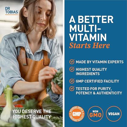 Dr. Tobias Adult Multivitamin for Women & Men, Energy & Immune Support from 42 Fruits & Vegetables Plus Probiotics, Comprehensive Daily Multivitamins for Men & Women, Non-GMO, 180 Tablets, 60 Servings