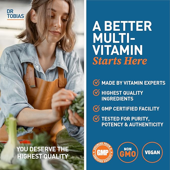Dr. Tobias Adult Multivitamin for Women & Men, Energy & Immune Support from 42 Fruits & Vegetables Plus Probiotics, Comprehensive Daily Multivitamins for Men & Women, Non-GMO, 90 Tablets, 30 Servings