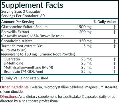 Futurebiotics Glucosamine Chondroitin Turmeric & MSM Advanced Joint Formula, Supports Healthy Joints & Mobility - Non-GMO, 180 Capsules