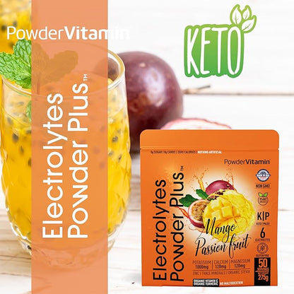 Electrolytes Powder Plus (50 Servings) Mango Passionfruit Electrolyte Powder Zero Calorie Keto, 0 Sugar, No Maltodextrin,1000mg Potassium,120mg Calcium,120mg Magnesium, Hydration Powder
