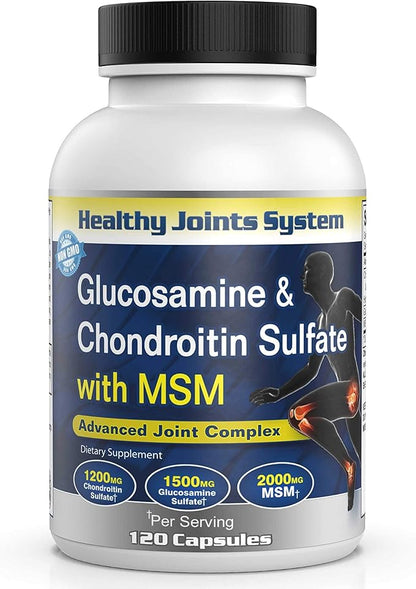 Glucosamine Chondroitin MSM (120 Capsules) Joint Supplements for Men & Women | Discomfort Easing Supplements for Back, Knee, Hands | Nutritional Supplements & Advanced Complex