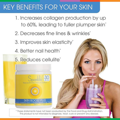 Sparkle Wellness Skin Boost Plus (Tropical) [50-Serves] | Collagen Powder Supplement with VERISOL Bioactive Hydrolyzed Collagen Peptides, Vitamin C & Hyaluroic Acid