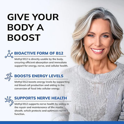 aSquared Nutrition Vitamin B12-5000 MCG Supplement with Methylcobalamin (Methyl B-12) - Max Strength Vitamin B 12 Support to Help Boost Natural Energy, Benefit Brain & Heart Function - 120 Tablets