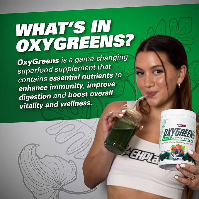 EHP Labs OxyGreens Super Greens Powder - Spirulina & Chlorella Superfood, Green Juice Powder & Greens Supplements with Prebiotic Fibre, Antioxidants & Immunity Support, 30 Serves (Guava Paradise)