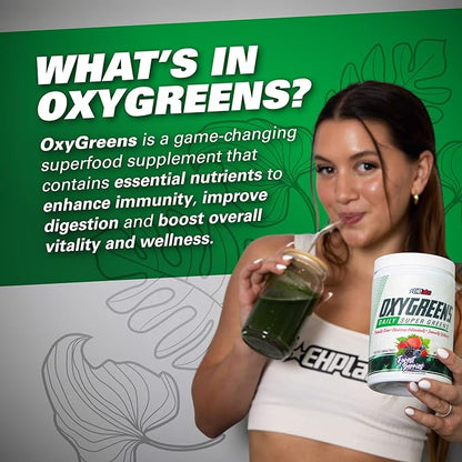 EHP Labs OxyGreens Super Greens Powder - Spirulina & Chlorella Superfood, Green Juice Powder & Greens Supplements with Prebiotic Fibre, Antioxidants & Immunity Support, 30 Serves (Guava Paradise)
