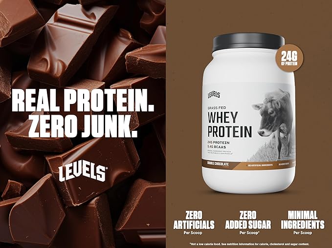 Levels Grass Fed Whey Protein Powder, No Artificials, 24G of Protein, Double Chocolate, 2LB