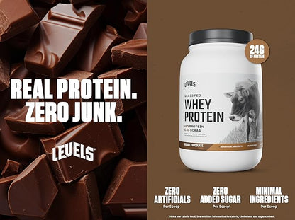 Levels Grass Fed Whey Protein Powder, No Artificials, 24G of Protein, Double Chocolate, 2LB
