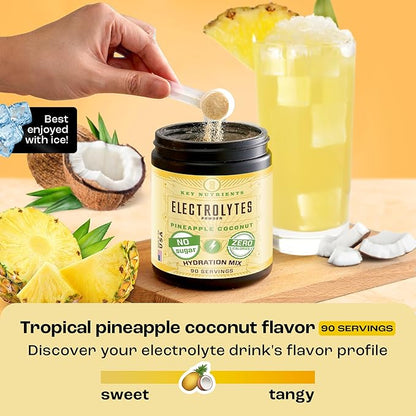 KEY NUTRIENTS Multivitamin Electrolytes Powder No Sugar - Tropical Pineapple Coconut Electrolyte Powder - Endurance & Energy Supplement - Hydration Powder - No Calories - 90 Servings - Made in USA
