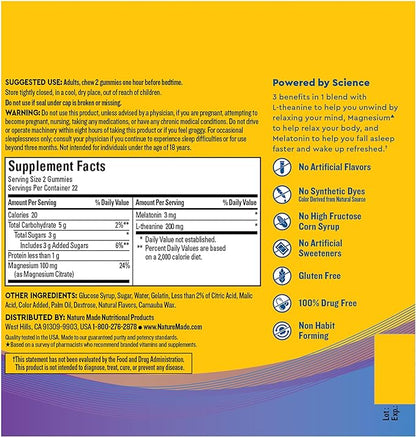 Nature Made Wellblends Sleep and Recover, Sleep Aid with Melatonin 3mg to Support Restful Sleep, plus L theanine 200mg and Magnesium Citrate, 44 Gummies