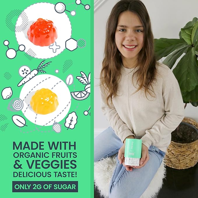 FIRST DAY Teens Daily Kickstart Multivitamin Gummies for Ages 14+ – Vitamins A, B1, B2, B6, E, B12, C, D3 & K2 + Zinc & Folate – Made w/Organic Fruits & Veggies, Only 2g Sugar – 30 Day Supply