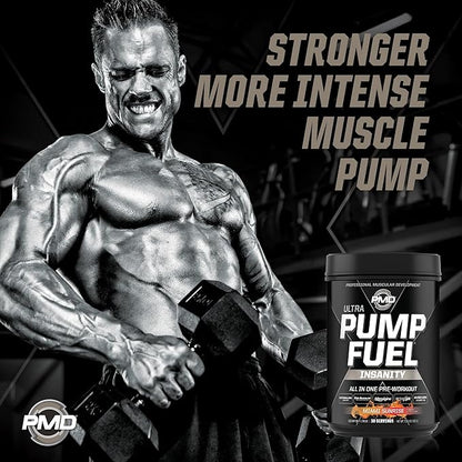 PMD Sports Ultra Pump Fuel Insanity - Pre Workout Drink Mix for Energy, Strength, Endurance, Recovery - Complex Carbohydrates and Amino Energy - Miami Sunrise (30 Servings)