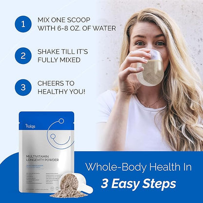 Multivitamin Longevity Powder for Healthy Aging - Whole Body Health and Immune Support - Digestive and Gut Health - Multivitamin for Women and Men 40+ - Mushroom Extracts, A,D3,E, B-Complex