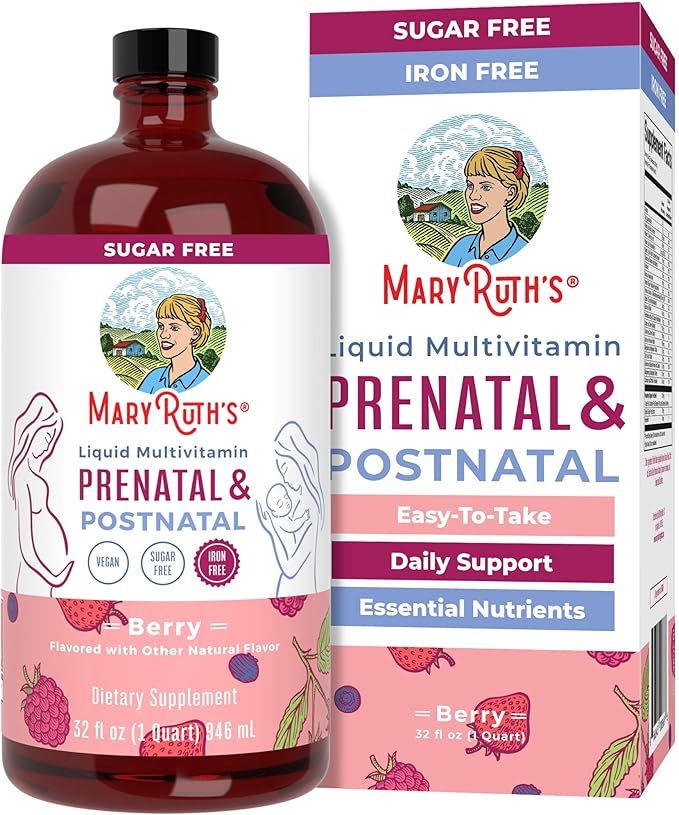 MaryRuth Organics Postnatal & Prenatal Vitamins for Women | Sugar Free | Womens Multivitamin for Pre-Conception, Pregnancy & Nursing | Ginger | Selenium | Folate | Vegan | Non-GMO | Gluten Free | 32oz