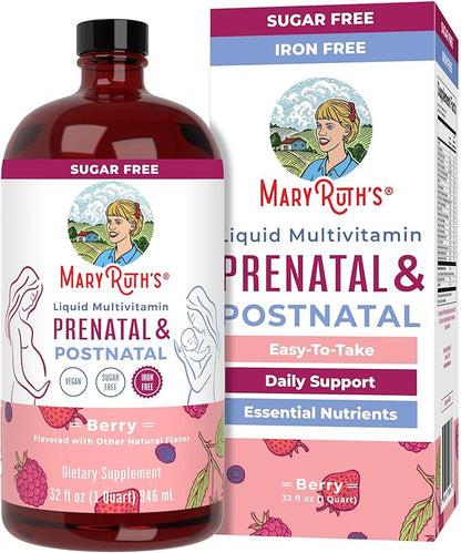MaryRuth Organics Postnatal & Prenatal Vitamins for Women | Sugar Free | Womens Multivitamin for Pre-Conception, Pregnancy & Nursing | Ginger | Selenium | Folate | Vegan | Non-GMO | Gluten Free | 32oz