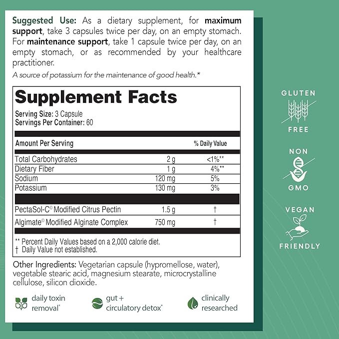 EcoNugenics PectaClear Detox Supplement for Toxic Metal Cleanse – Naturally & Safely Eliminates Toxins for Gut, Liver & Kidney Detox & Repair – Helps with Energy, Weight, Hormone Balance – 60 Capsules