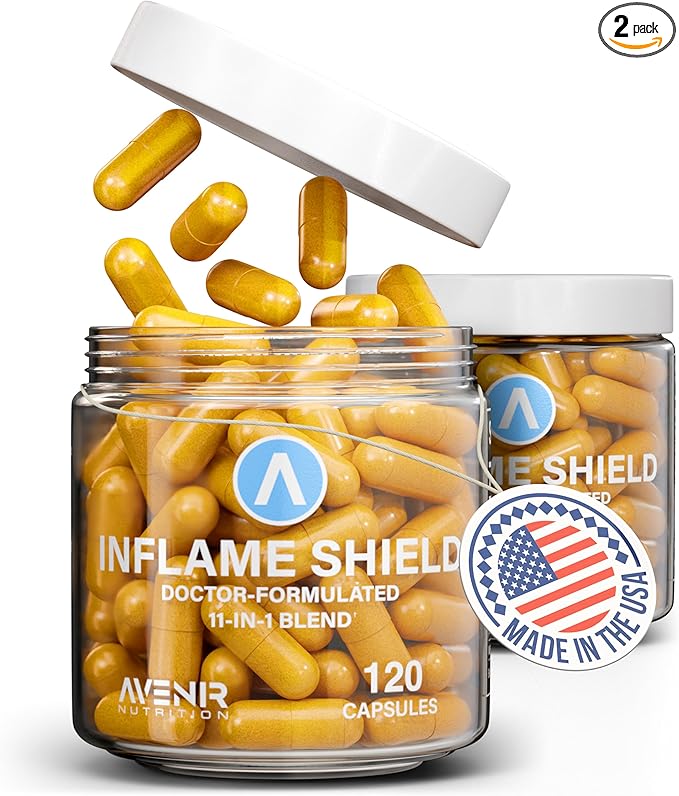 Inflame Shield | Turmeric Supplement for Inflammation Support with Ginger, Bioperine, & Bromelain | Advanced Formula for Joint Support | 120 Capsules for Men and Women