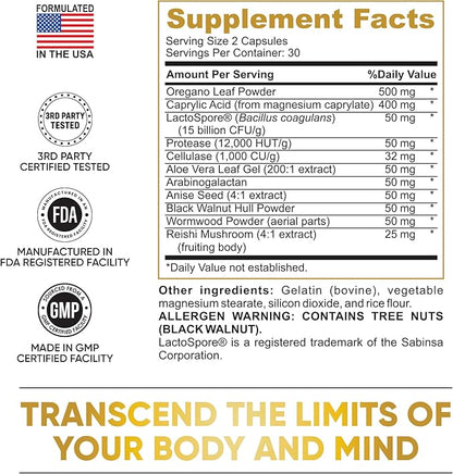 Candida Cleanse with Natural Herbs and Probiotics, Oregano Leaf, Wormwood, Black Walnut, Caprylic Acid
