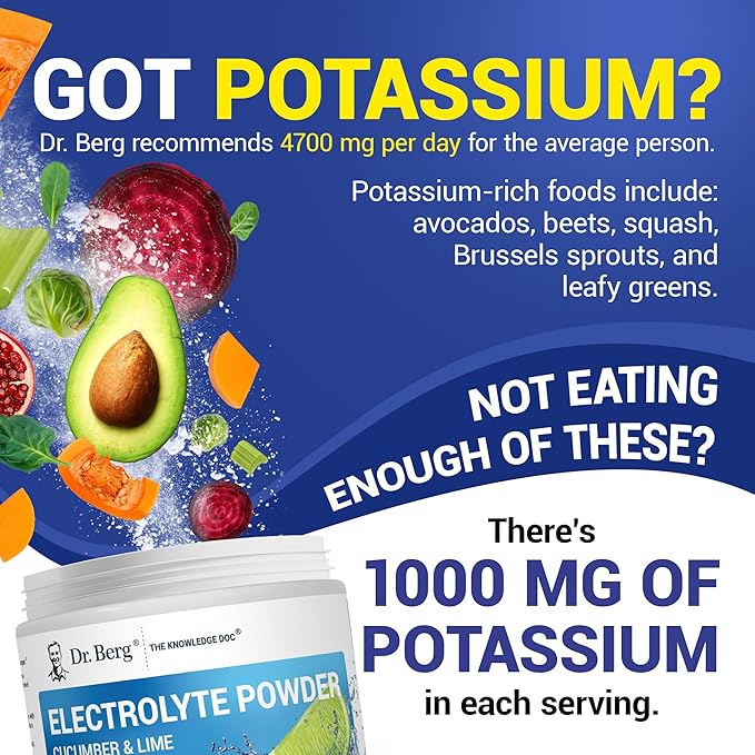 Dr. Berg Zero Sugar Hydration Keto Electrolyte Powder - Enhanced w/ 1000 mg of Potassium & Real Pink Himalayan Salt (NOT Table Salt) - Cucumber Lime Flavor Hydration Drink Mix Supplement - 50 Servings