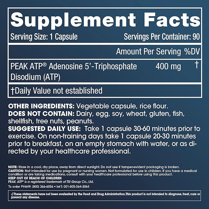 ProHealth Longevity ATP - 400 mg X 90 Servings, PeakATP Patented Pure ATP to Maintain Cellular Energy, Muscle Strength, and Cognitive Function, Supports Heart Health & Metabolic Efficiency