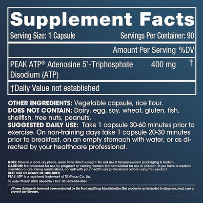 ProHealth Longevity ATP - 400 mg X 90 Servings, PeakATP Patented Pure ATP to Maintain Cellular Energy, Muscle Strength, and Cognitive Function, Supports Heart Health & Metabolic Efficiency