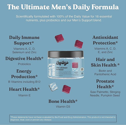 Chewsy Men's Multivitamin Chews, Immune & Energy Support, Vitamin A, B12, C, D3, E, Folic Acid, Probiotics, Saw Palmetto, Zinc, Adult Chewable Vitamin, Individually Wrapped Chews, 6-Day Supply (1)