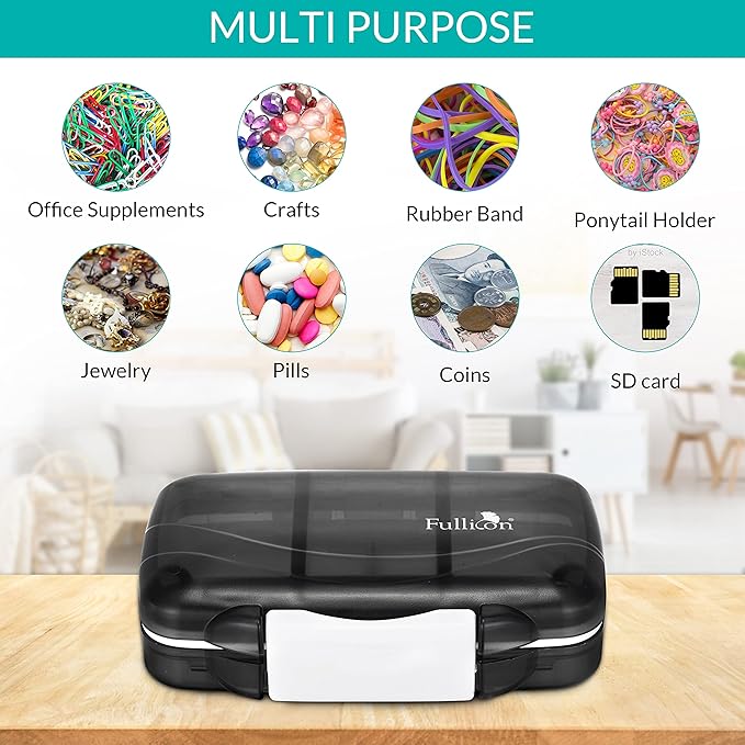 Fullicon Portable Pill Organizer Weekly, Small Travel Pill Case with 7 Compartment, Moistureproof and Airtight Pill Box, Travel Pill Holder for Vitamins/Fish Oils/Supplements
