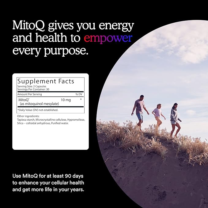 MitoQ Pure Mitochondria-targeted Antioxidant Supplement | Reducing Free Radical Damage & Oxidative Stress | Supports Cellular Longevity, Metabolic Health, Healthier Aging, and Energy (180 Capsules)