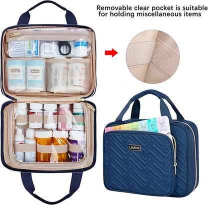 Leudes Travel Pill Bottle Organizer,Medicine Organizer and Storage,Home Medication Bag, Cases,Carrier for Pills,Vitamin,Fish Oil,Supplements for Women and Men (Medium, Blue)