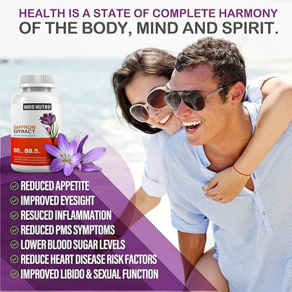 Saffron Supplements, Organic Saffron Extract Capsules for Eyes & Heart Health, Appetite Suppressant for Weight Loss Women, Supports Immune System, Metabolism Booster, Non–GMO