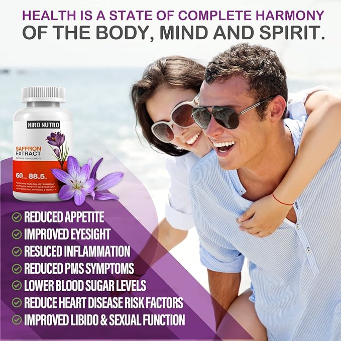 Saffron Supplements, Organic Saffron Extract Capsules for Eyes & Heart Health, Appetite Suppressant for Weight Loss Women, Supports Immune System, Metabolism Booster, Non–GMO