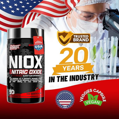 Nutrex Research NIOX Extreme Pumps - 180-Count Pre-Workout Pump Supplement with Arginine Nitrate, Vitamin C, AstraGin for Muscle Pump, Vascularity, Endurance, NO3-T