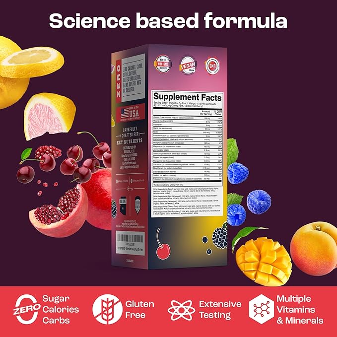 KEY NUTRIENTS Multivitamin Electrolytes Powder No Sugar - 5 Delicious Flavors Electrolyte Powder - Endurance & Energy Supplement - Hydration Powder - No Calories - 10 Servings - Made in USA