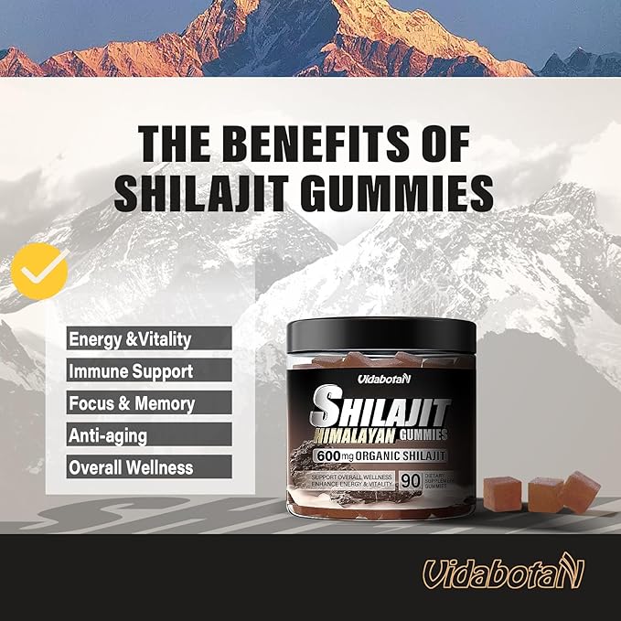 Shilajit Gummies 600 MG, 85+ Trace Minerals, Fulvic Acid, Pure Shilajit with Ashwagnadha, Black Seed Oil for Men & Women, Sugar Free, Lemon Flavor, 90 Gummies